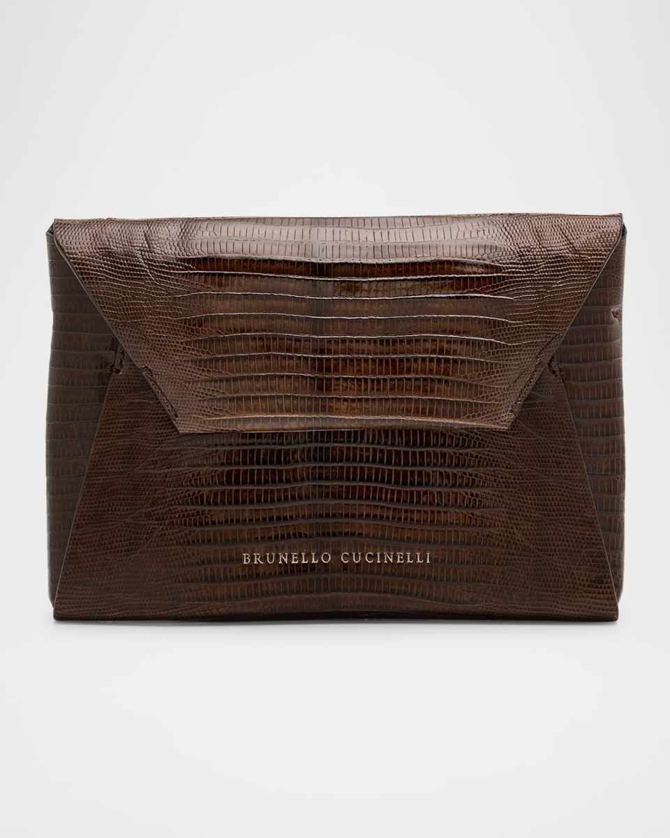 Envelope Flap Lizard Clutch Bag